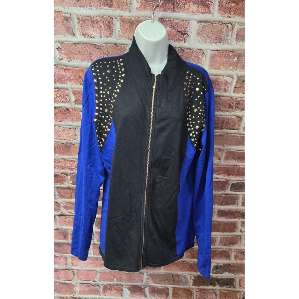 Women's FONTANA Zip Studded‎ Cardigan Sweater XL